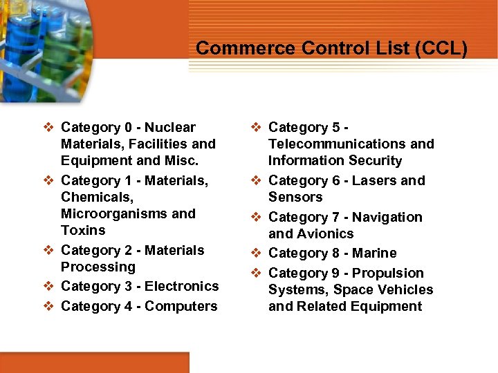 Commerce Control List (CCL) v Category 0 - Nuclear Materials, Facilities and Equipment and