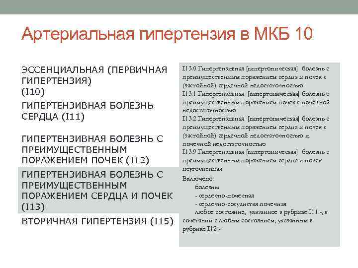 Артериальная гипертензия в МКБ 10 ЭССЕНЦИАЛЬНАЯ (ПЕРВИЧНАЯ ГИПЕРТЕНЗИЯ) (I 10) ГИПЕРТЕНЗИВНАЯ БОЛЕЗНЬ СЕРДЦА (I