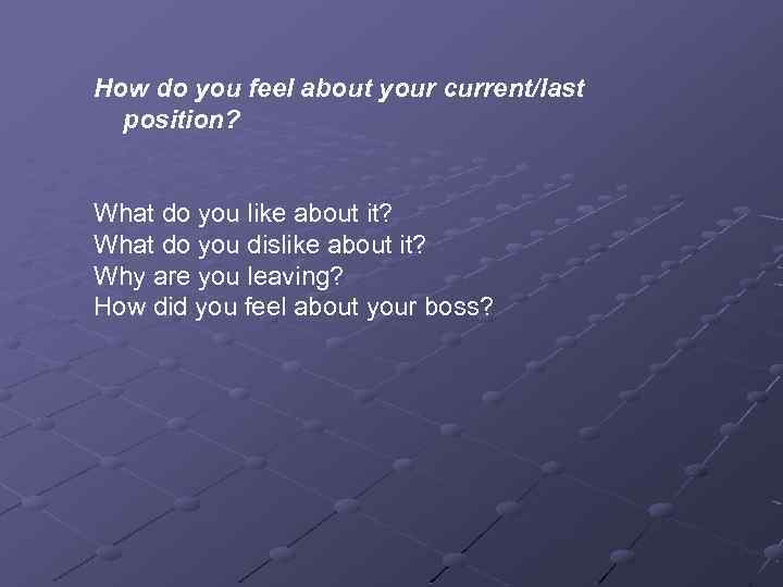 How do you feel about your current/last position? What do you like about it?