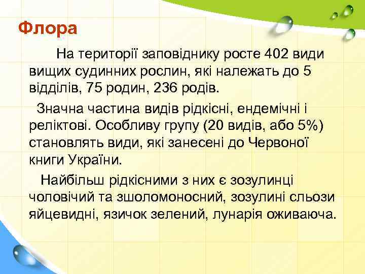 Флора На території заповіднику росте 402 види вищих судинних рослин, які належать до 5