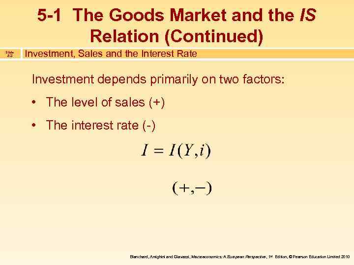 5 -1 The Goods Market and the IS Relation (Continued) Slide 5. 3 Investment,