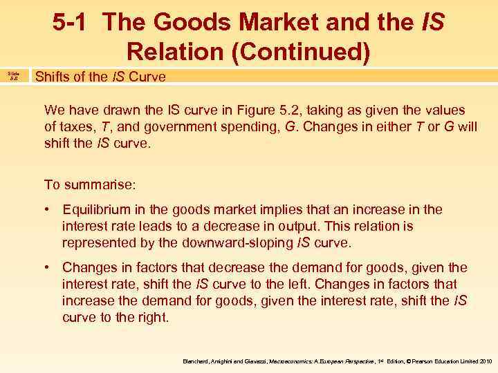 5 -1 The Goods Market and the IS Relation (Continued) Slide 5. 8 Shifts