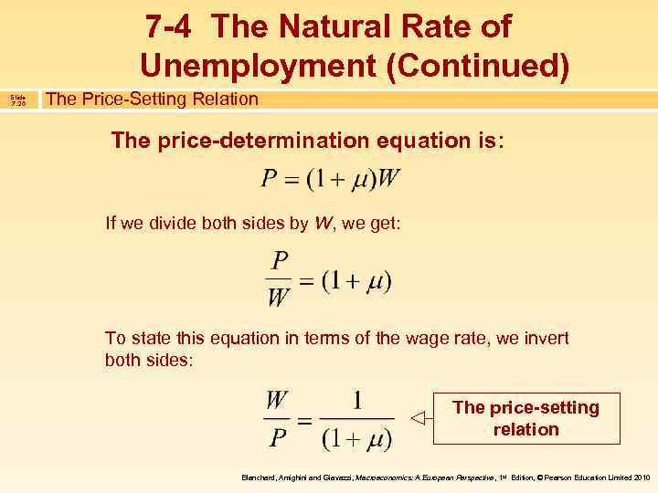 7 -4 The Natural Rate of Unemployment (Continued) Slide 7. 26 The Price-Setting Relation