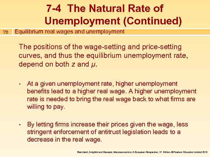 7 -4 The Natural Rate of Unemployment (Continued) Slide 7. 29 Equilibrium real wages