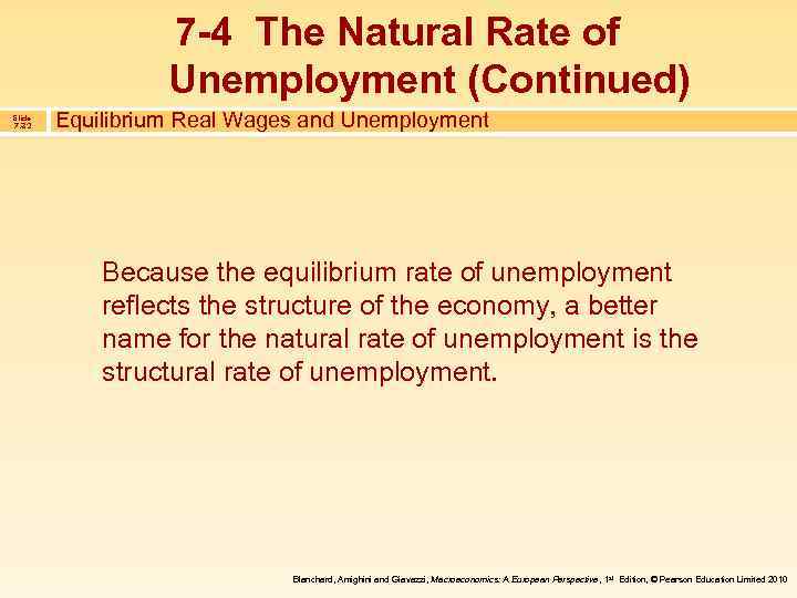 7 -4 The Natural Rate of Unemployment (Continued) Slide 7. 32 Equilibrium Real Wages