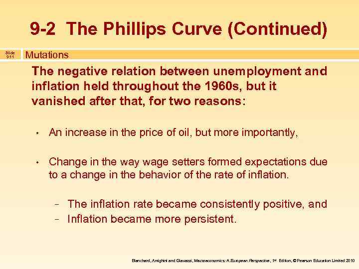 9 -2 The Phillips Curve (Continued) Slide 9. 11 Mutations The negative relation between