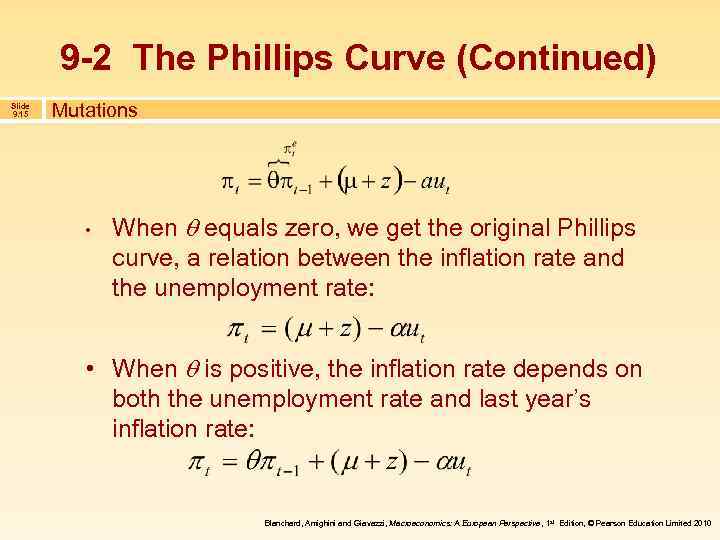 9 -2 The Phillips Curve (Continued) Slide 9. 15 Mutations • When equals zero,