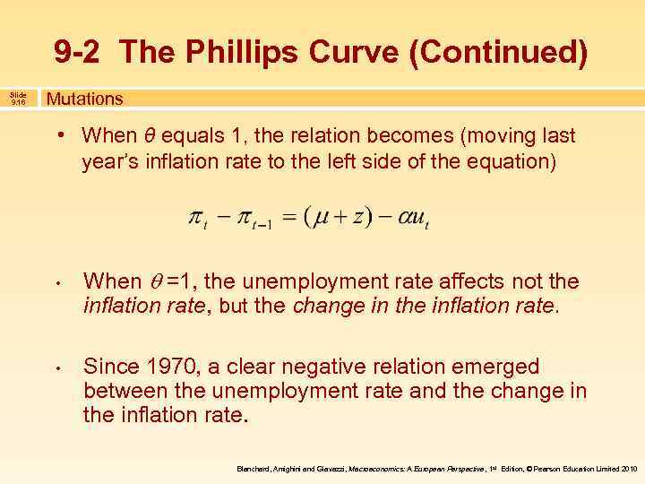 9 -2 The Phillips Curve (Continued) Slide 9. 16 Mutations • When θ equals