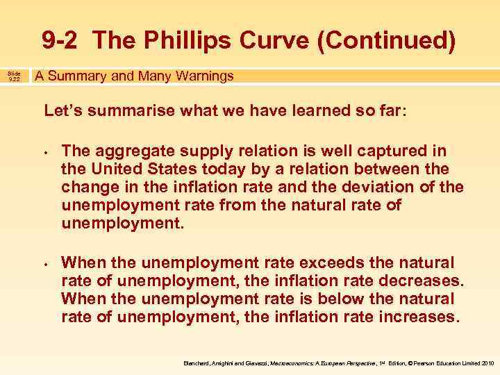 9 -2 The Phillips Curve (Continued) Slide 9. 22 A Summary and Many Warnings