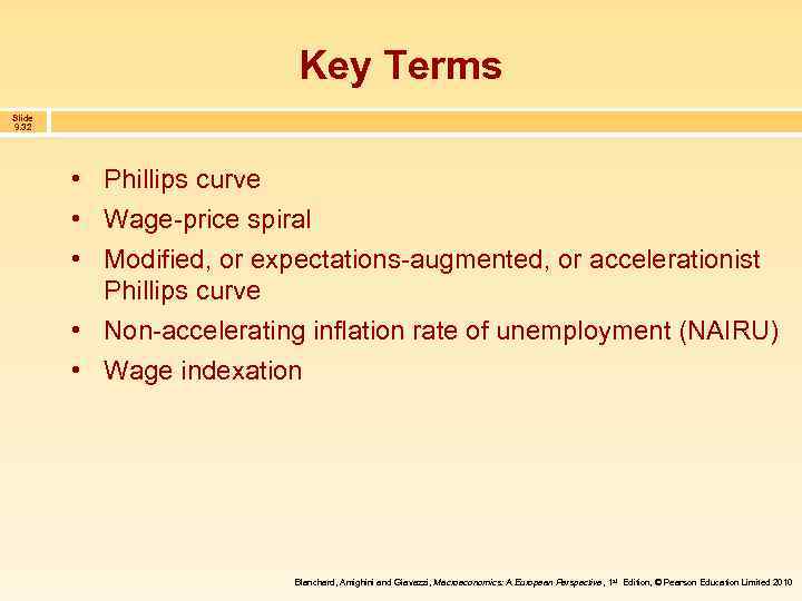 Key Terms Slide 9. 32 • Phillips curve • Wage-price spiral • Modified, or