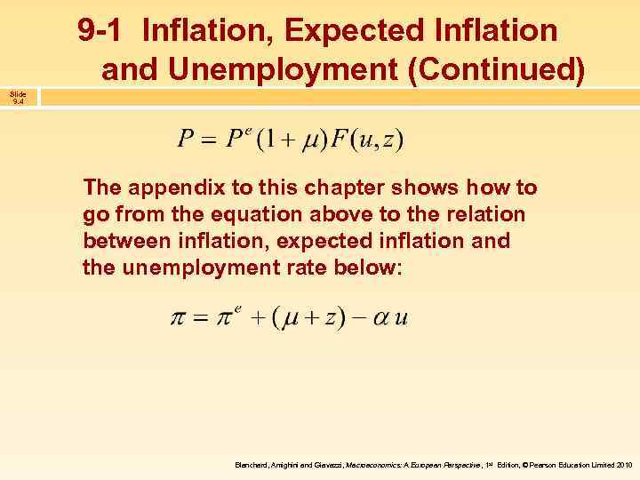 9 -1 Inflation, Expected Inflation and Unemployment (Continued) Slide 9. 4 The appendix to