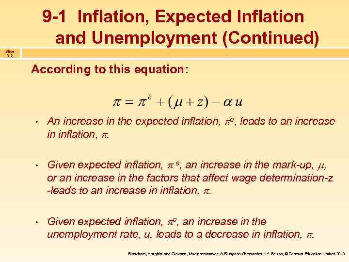 9 -1 Inflation, Expected Inflation and Unemployment (Continued) Slide 9. 5 According to this