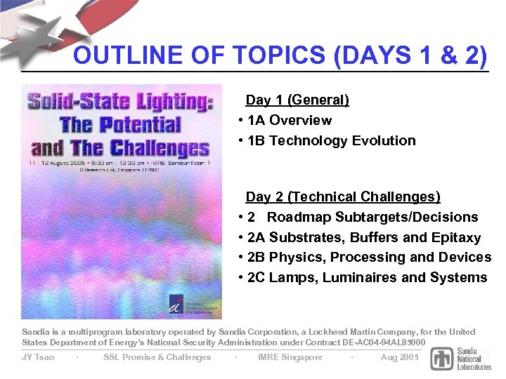 OUTLINE OF TOPICS (DAYS 1 & 2) Day 1 (General) • 1 A Overview