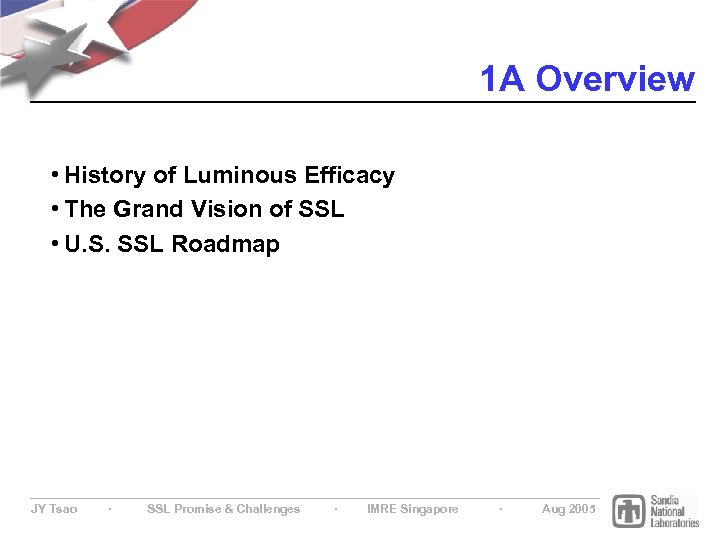 1 A Overview • History of Luminous Efficacy • The Grand Vision of SSL