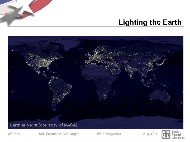 Lighting the Earth at Night (courtesy of NASA) JY Tsao ∙ SSL Promise &