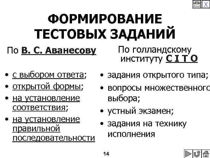  X ФОРМИРОВАНИЕ ТЕСТОВЫХ ЗАДАНИЙ По В. С. Аванесову По голландскому институту C I