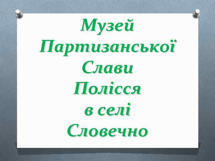 Музей Партизанської Слави Полісся в селі Словечно 