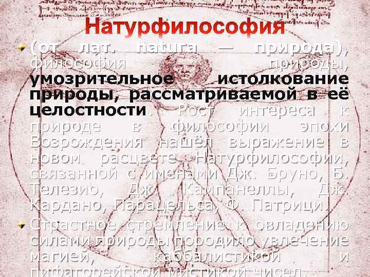 (от лат. natuга — природа), философия природы, умозрительное истолкование природы, рассматриваемой в её целостности.