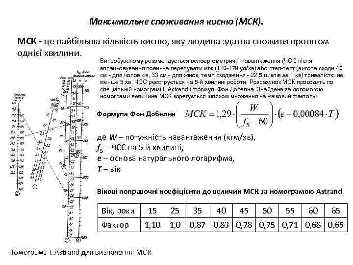 Максимальне споживання кисню (МСК). МСК - це найбільша кількість кисню, яку людина здатна спожити