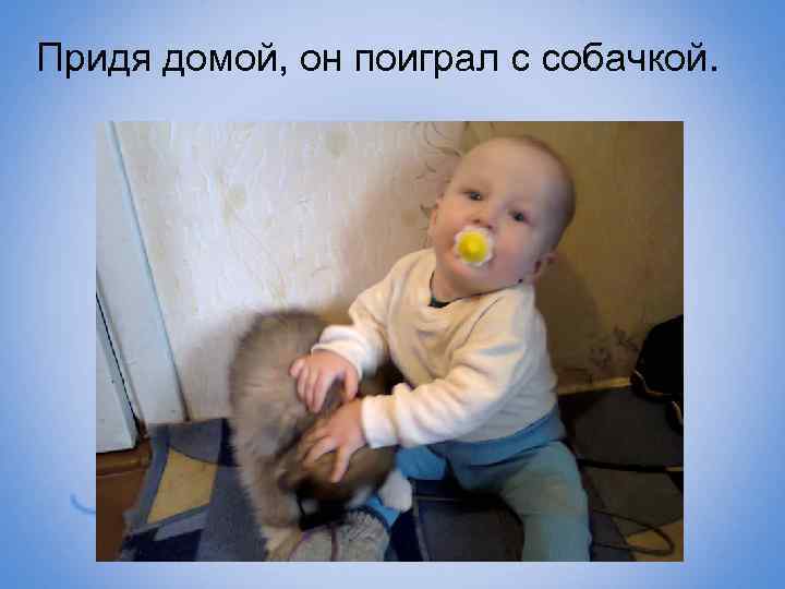 Придя домой, он поиграл с собачкой. 