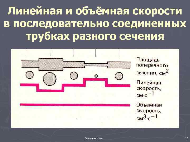 Линейная и объёмная скорости в последовательно соединенных трубках разного сечения Гемодинамика 13 