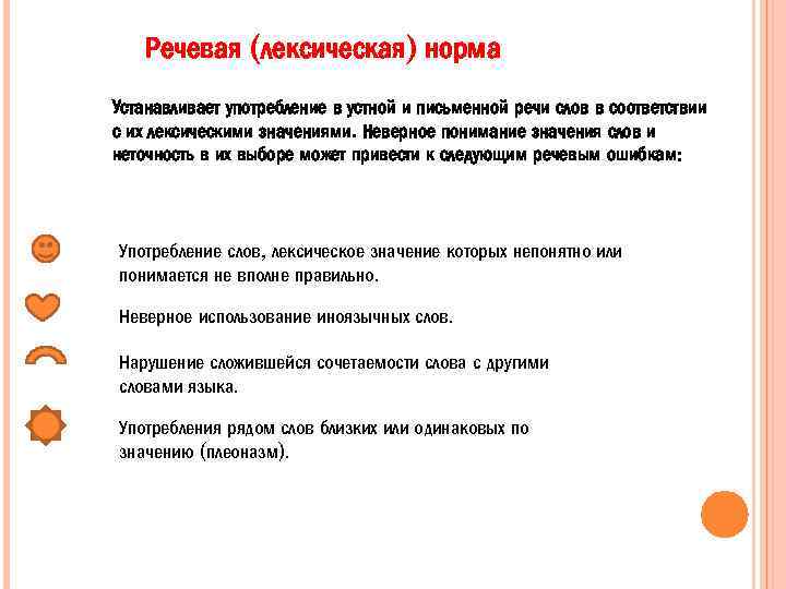 Речевая (лексическая) норма Устанавливает употребление в устной и письменной речи слов в соответствии с
