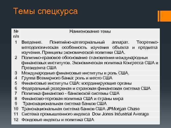 Темы спецкурса № Наименование темы п/п 1 Введение. Понятийно-категориальный аппарат. Теоретикометодологическая особенность изучения объекта