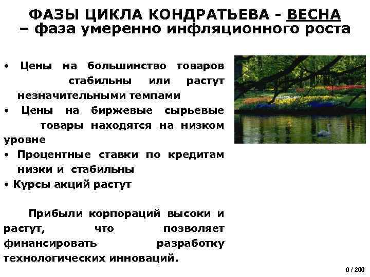 ФАЗЫ ЦИКЛА КОНДРАТЬЕВА - ВЕСНА – фаза умеренно инфляционного роста • Цены на большинство