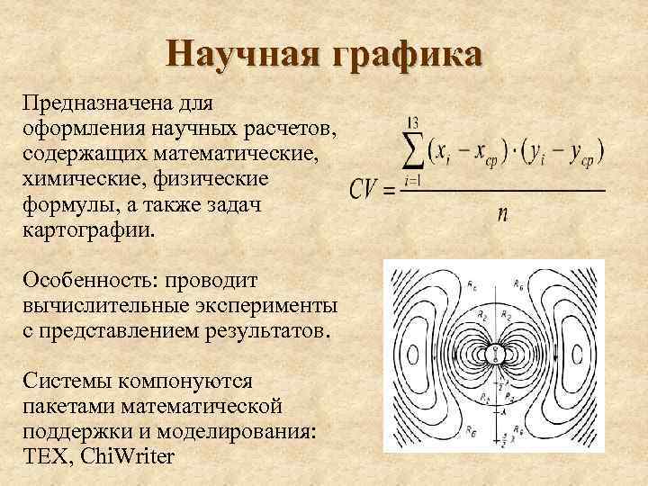 Научная графика Предназначена для оформления научных расчетов, содержащих математические, химические, физические формулы, а также