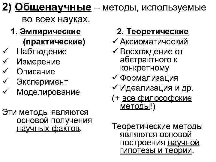 2) Общенаучные – методы, используемые во всех науках. 1. Эмпирические (практические) ü Наблюдение ü