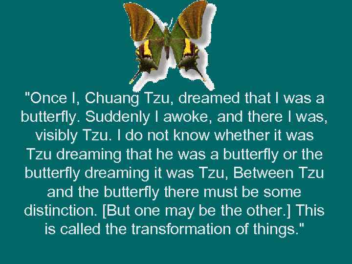 "Once I, Chuang Tzu, dreamed that I was a butterfly. Suddenly I awoke, and