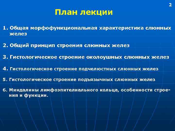 План лекции 2 1. Общая морфофункциональная характеристика слюнных желез 2. Общий принцип строения слюнных