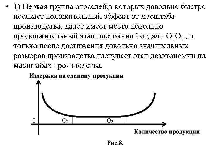  • 1) Первая группа отраслей, в которых довольно быстро иссякает положительный эффект от