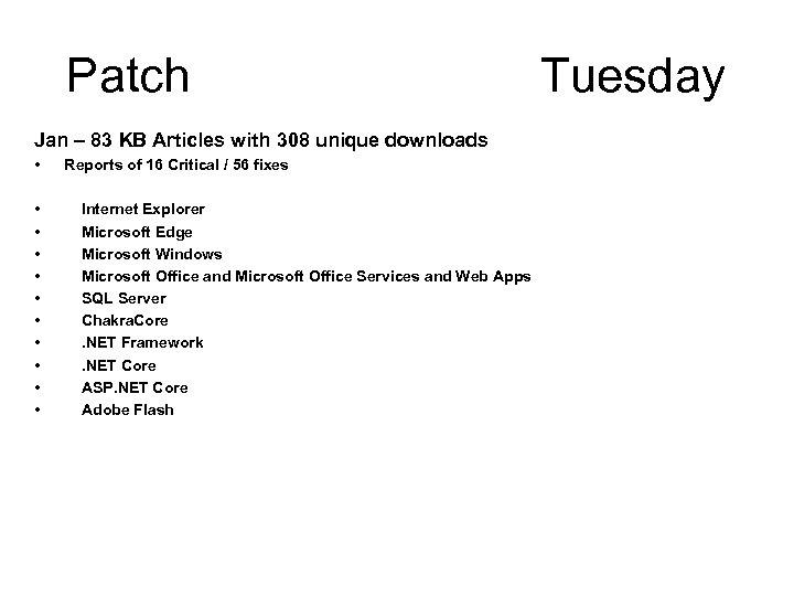 Patch Tuesday Jan – 83 KB Articles with 308 unique downloads • • •