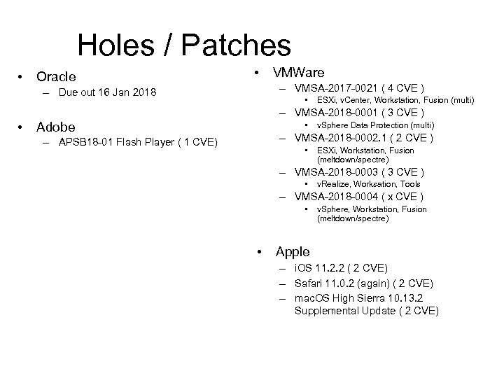 Holes / Patches • Oracle • VMWare – VMSA-2017 -0021 ( 4 CVE )