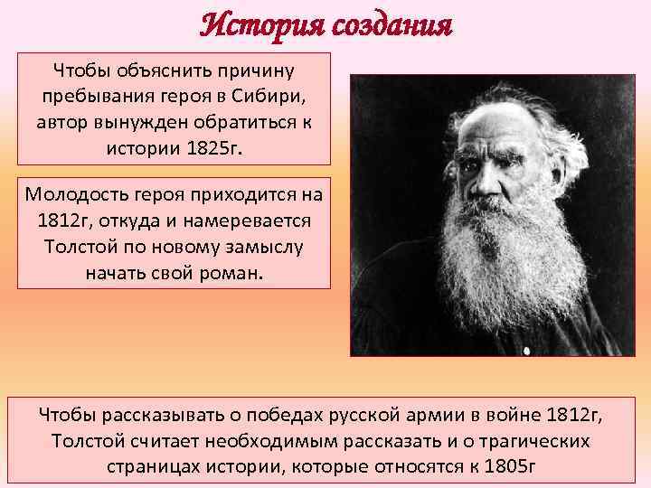 История создания Чтобы объяснить причину пребывания героя в Сибири, автор вынужден обратиться к истории