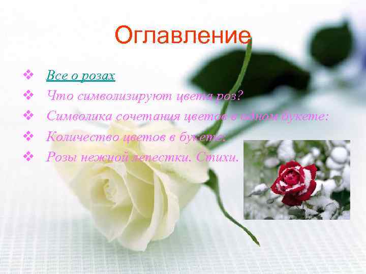 Оглавление v v v Все о розах Что символизируют цвета роз? Символика сочетания цветов