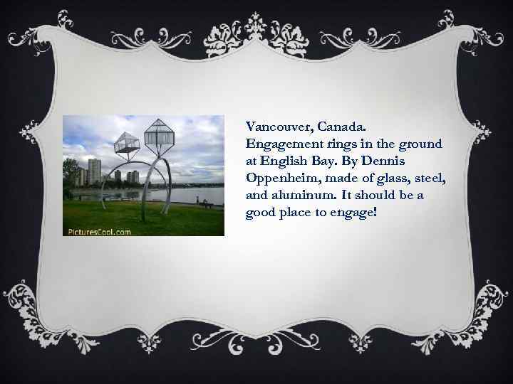 Vancouver, Canada. Engagement rings in the ground at English Bay. By Dennis Oppenheim, made