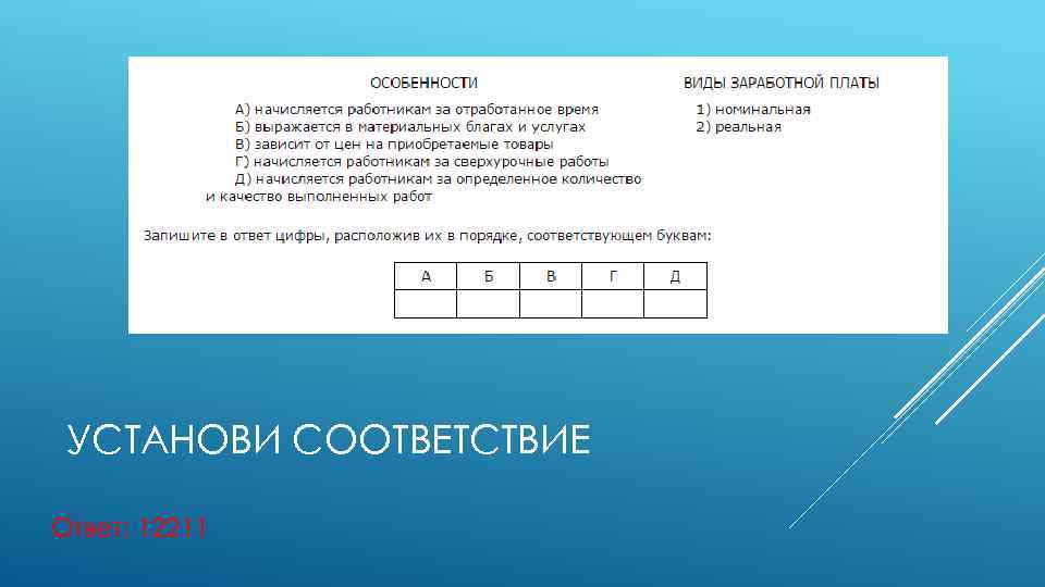 УСТАНОВИ СООТВЕТСТВИЕ Ответ: 12211 