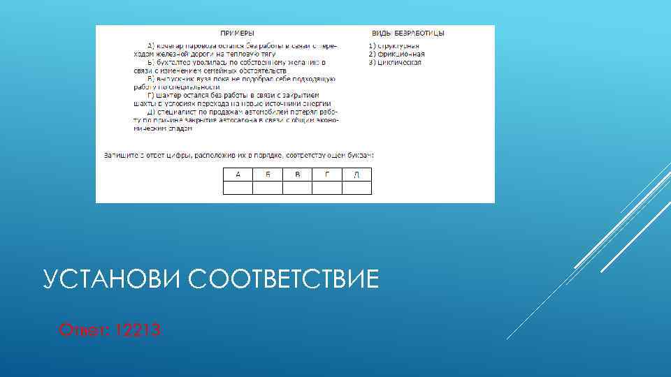 УСТАНОВИ СООТВЕТСТВИЕ Ответ: 12213 