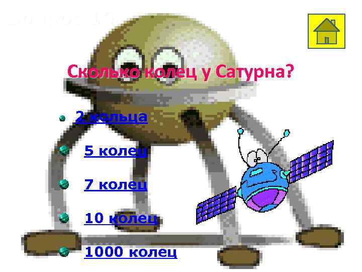 Вопрос 16 Сколько колец у Сатурна? 2 кольца 5 колец 7 колец 1000 колец