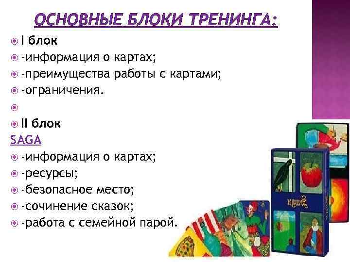 ОСНОВНЫЕ БЛОКИ ТРЕНИНГА: I блок -информация о картах; -преимущества работы с картами; -ограничения. II