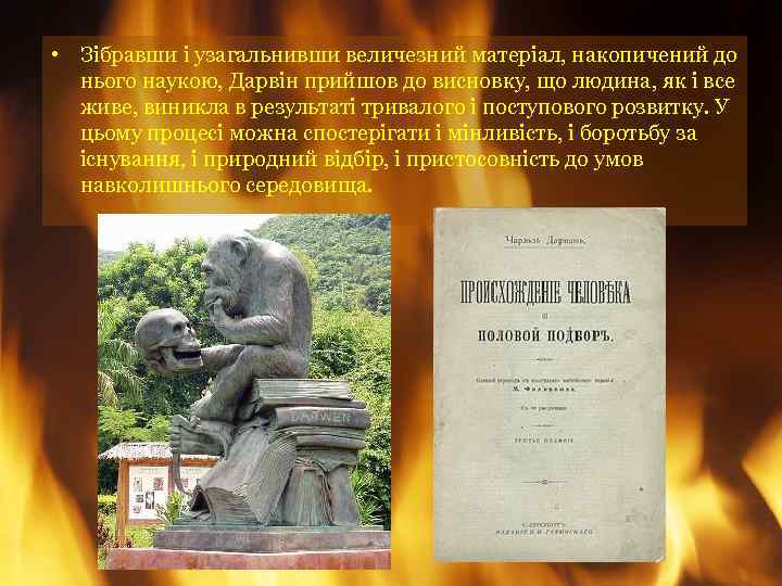 • Зібравши і узагальнивши величезний матеріал, накопичений до нього наукою, Дарвін прийшов до