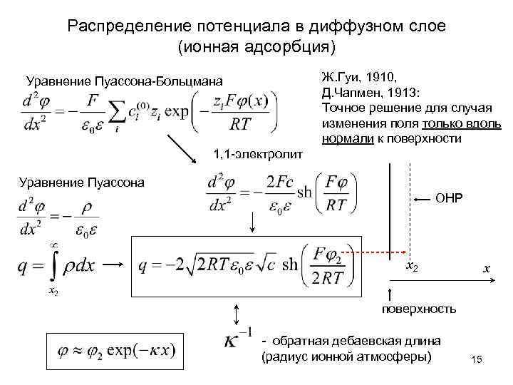 Распределение слоев. Уравнение Пуассона Больцмана коллоидная химия. Уравнение Пуассона ДЭС. Уравнение Пуассона-Больцмана и его решение.. Распределение потенциала.