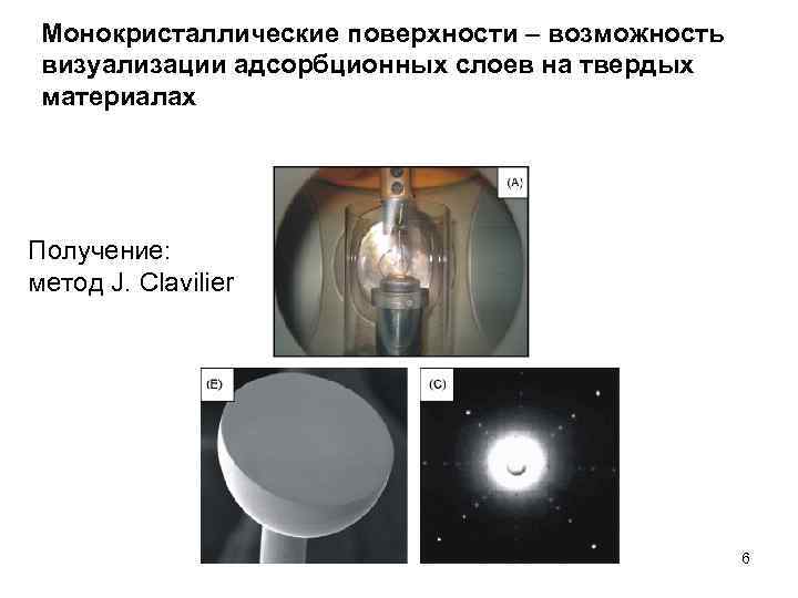 Монокристаллические поверхности – возможность визуализации адсорбционных слоев на твердых материалах Получение: метод J. Clavilier