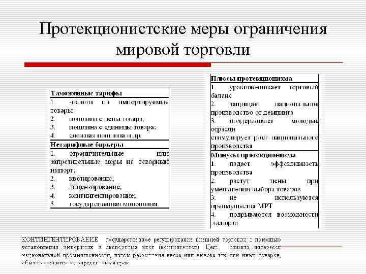 Протекционистские меры ограничения мировой торговли 