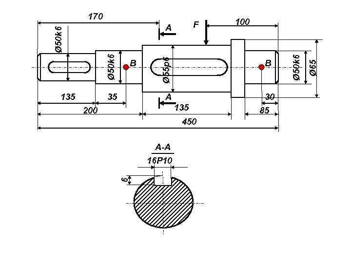 35 B А B Ø 55 р6 Ø 50 k 6 135 100 30