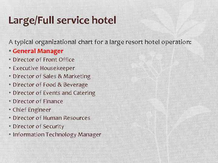 Organizational Chart Of Sales And Marketing Department In A Hotel