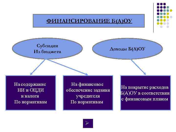 ФИНАНСИРОВАНИЕ Б(А)ОУ Субсидии Из бюджета На содержание НИ и ОЦДИ и налоги По нормативам