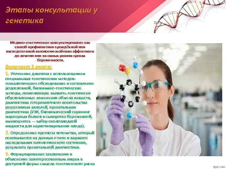Этапы консультации у генетика Медико-генетическое консультирование как способ профилактики врождённой или наследственной патологии особенно